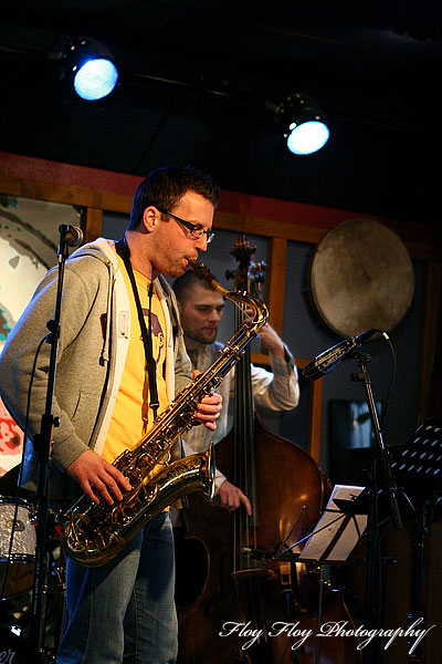 Fredrik Nordström (saxophone) and Pär-Ola Landin (bass). Pidgin at Hijazz. Copyright: Henrik Eriksson. The photo may not be published elsewhere without written permission.