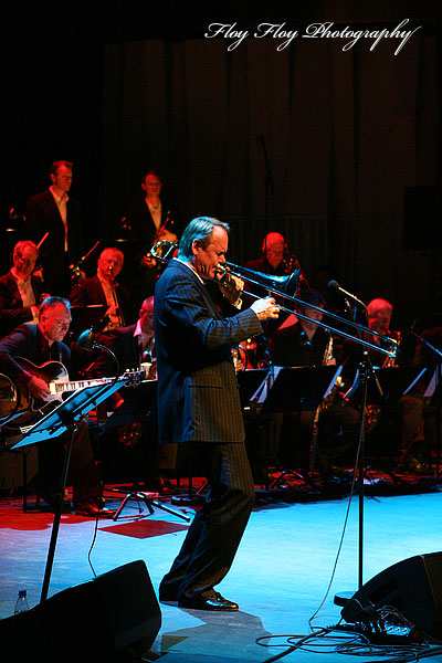 Ulf Johansson Werre (trombone, piano, composer, band leader) with Big Band Explosion at Great Jazz Party at Uppsala Konsert & Kongress. Copyright: Henrik Eriksson. The photo may not be published elsewhere without written permission.