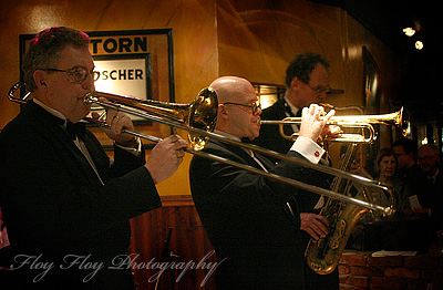 Peter Lind and the Cabaret Band at Uppsala Winter Swing. Mats Josephson (trombone), Peter Lind (trumpet) and John Högman (saxophone). Copyright: Henrik Eriksson. The photo may not be published elsewhere without written permission.